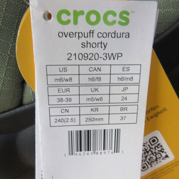 CROCS Overpuff Cordura Shorty Shoes Boots Booties Womens 8 Moss Green Black NWT - Picture 7 of 13